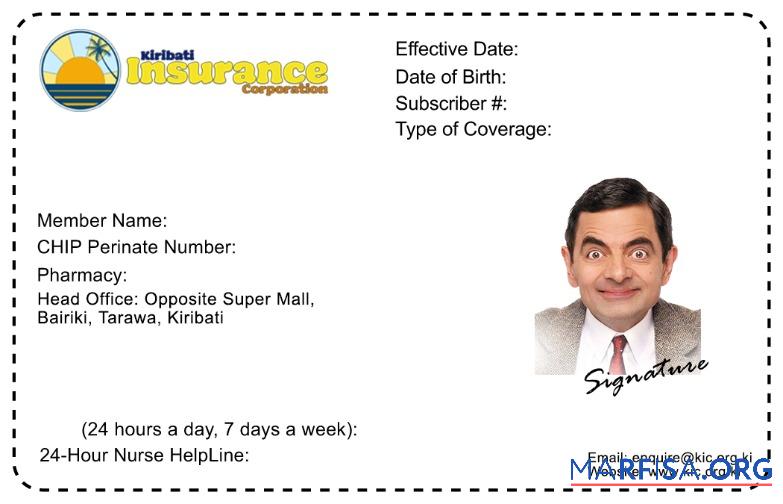 Realistic Kiribati health insurance card sample